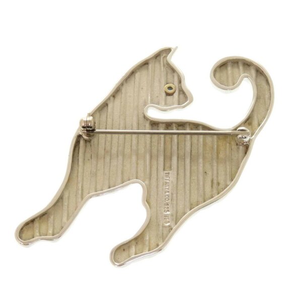TIFFANY & CO. Cat Motif Silver 925 Yellow Gold 750 Stone Brooch - Picture 3 of 4